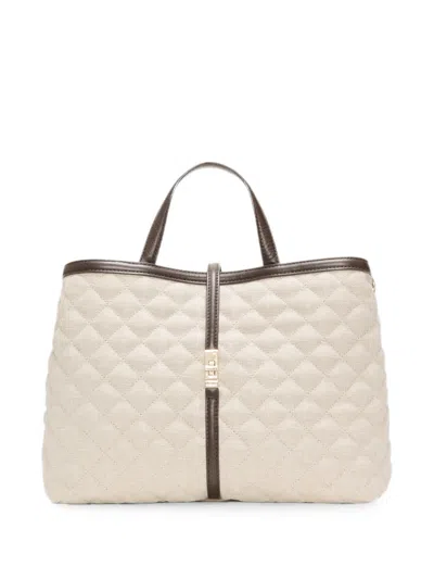 Mz Wallace Medium Astor Quilted Linen Tote Bag In Neutral