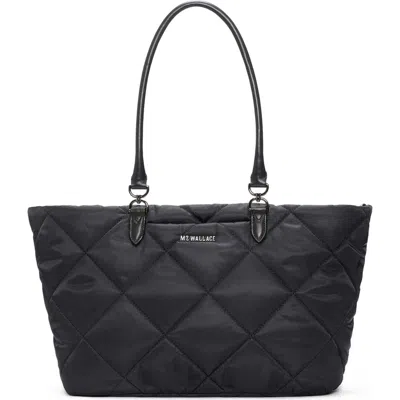 Mz Wallace Medium Madison East/west Quilted Nylon Tote In Black