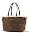 Mz Wallace Medium Madison East/west Quilted Shearling Tote In Brown