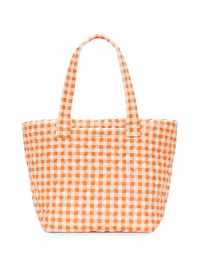 Mz Wallace Medium Metro Deluxe Gingham Tote Bag In Orange