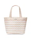 Mz Wallace Medium Metro Tote Deluxe - Exclusive In Mushroom/ecru Charter Stripe/silver