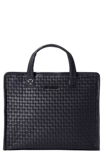 Mz Wallace Medium Woven Nylon Box Tote In Black Lacquer