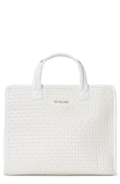 Mz Wallace Medium Woven Nylon Box Tote In Pearl Metallic
