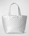 Mz Wallace Metro Deluxe Medium Quilted Nylon Tote Bag In Silver