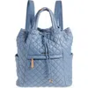 Mz Wallace Metro Quilted Nylon Convertible Backpack In Stone Blue Metro