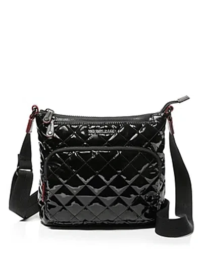 Mz Wallace Metro Scout Extra Small Crossbody In Black Lacquer/silver