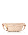Mz Wallace Metro Quilted Nylon Sling Bag In Mushroom/silver