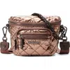Mz Wallace Micro Crosby Diamond Quilted Nylon Sling Bag In Copper Metallic Lacquer