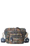 Mz Wallace Micro Crosby Diamond Quilted Nylon Sling Bag In Gold Multi Tweed