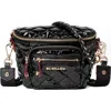Mz Wallace Micro Crosby Quilted Nylon Sling Bag In Black Lacquer