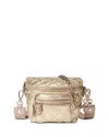 Mz Wallace Micro Crosby Diamond Quilted Nylon Sling Bag In Antique Gold Metallic/gold