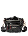 Mz Wallace Micro Crosby Quilted Nylon Sling Bag In Black Lacquer/gold