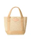 Mz Wallace Mini Crochet Tote In Camel/silver