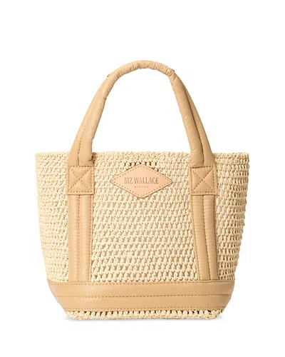 Mz Wallace Mini Crochet Tote In Camel/silver