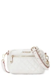 Mz Wallace Mini Crosby Quilted Nylon Crossbody Bag In Pearl Metallic/gold