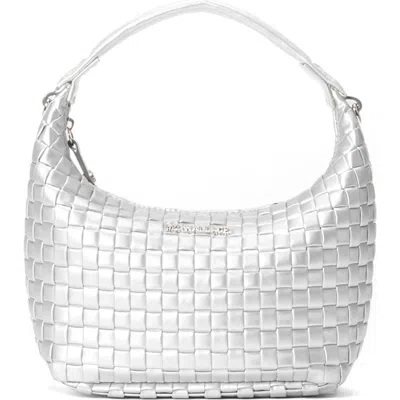 Mz Wallace Mini Woven Top Handle Hobo Bag In Matte Silver