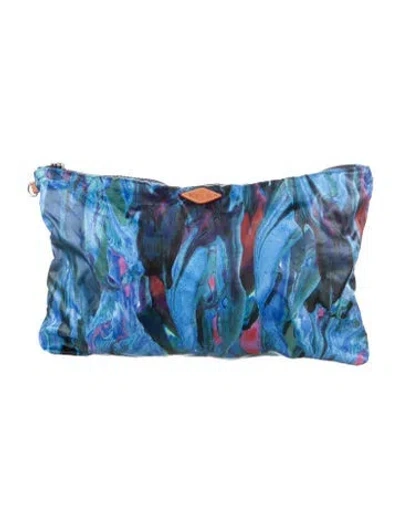 Pre-owned Mz Wallace Nylon Leather Trimmed Cosmetic Bag In Blue