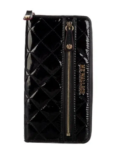 Pre-owned Mz Wallace Patent Leather Patterned Continental Wallet In Black
