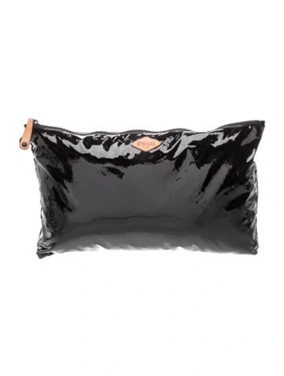 Pre-owned Mz Wallace Patent Leather Toiletry Pouch Set Of Three In Black