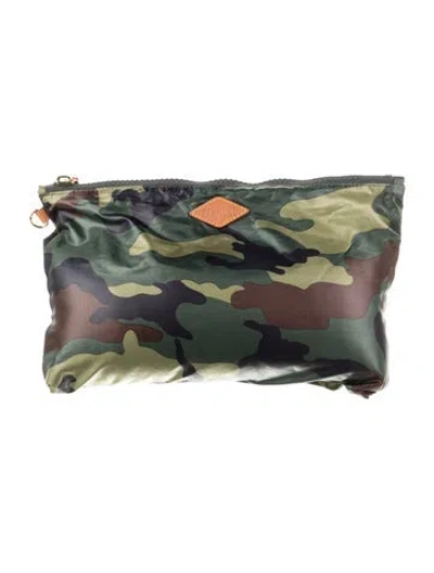 Pre-owned Mz Wallace Pattern Print Leather Embellished Cosmetic Bag In Green