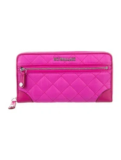 Pre-owned Mz Wallace Quilted Pattern Continental Wallet In Pink