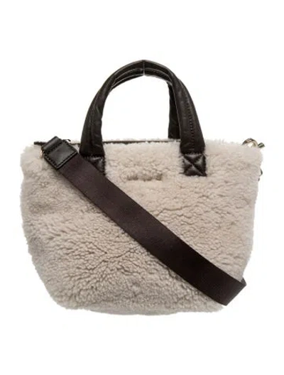 Pre-owned Mz Wallace Shearling Top Handle Bag In Neutrals