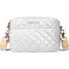 Mz Wallace Small Metro Quilted Nylon Camera Bag In Oyster Metallic