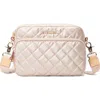 Mz Wallace Small Metro Quilted Nylon Camera Bag In Pale Rose Gold Metallic