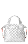Mz Wallace Sutton Deluxe Small Metallic Top-handle Bag In Matte Silver