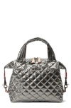 Mz Wallace Sutton Deluxe Small Quilted Metallic Crossbody Bag In Pewter Metallic