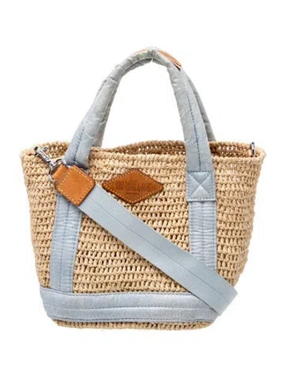 Pre-owned Mz Wallace Straw Top Handle Bag In Blue/neutrals