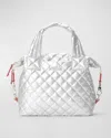 Mz Wallace Sutton Deluxe Small Metallic Top-handle Bag In Silver