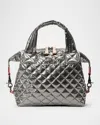 Mz Wallace Sutton Deluxe Small Quilted Metallic Crossbody Bag In Pewter Metallic