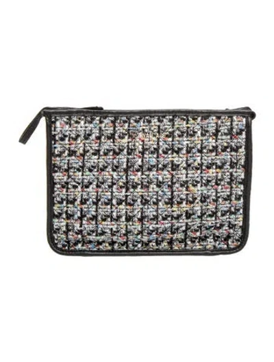 Pre-owned Mz Wallace Tweed Clutch In Black