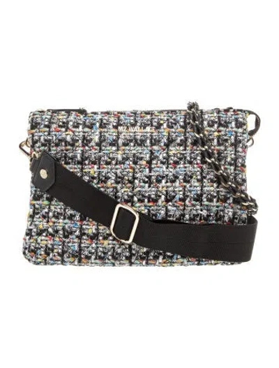 Pre-owned Mz Wallace Tweed Top Handle Bag W/ Tags In Black