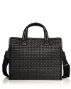 Mz Wallace Lacquered Woven Medium Box Tote In Matte Black/black