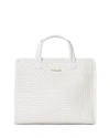 Mz Wallace Woven Medium Box Tote In Pearl Metallic/light Gold