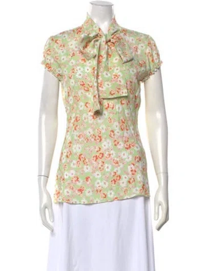 Pre-owned N°21 Floral Print Tie Neck Top W/ Tags In Green