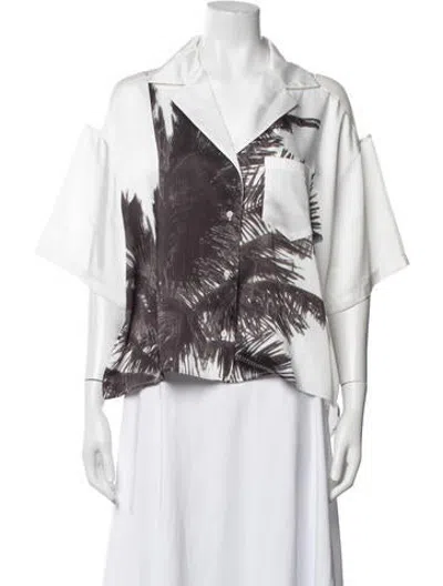 Pre-owned N°21 Graphic Print Short Sleeve Button-up Top In White