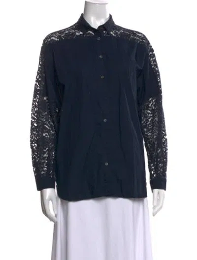 Pre-owned N°21 Lace Pattern Long Sleeve Blouse In Blue