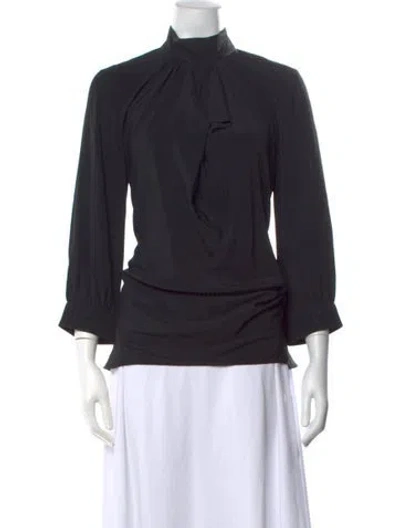 Pre-owned N°21 Mock Neck Three-quarter Sleeve Blouse In Black