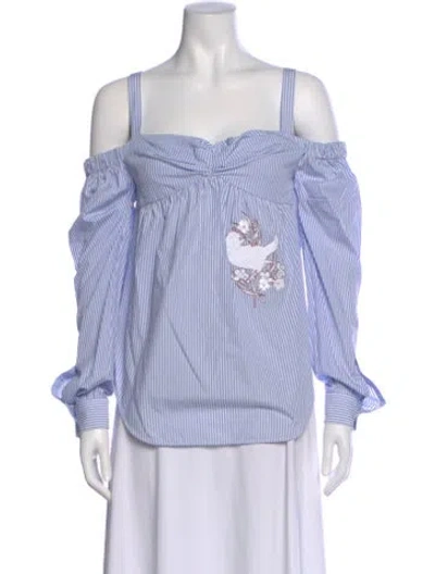 Pre-owned N°21 Striped Off-the-shoulder Blouse W/ Tags In Blue