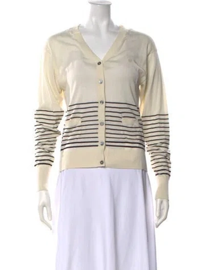 Pre-owned N°21 Striped V-neck Sweater W/ Tags In Neutrals