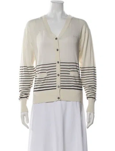 Pre-owned N°21 Striped V-neck Sweater W/ Tags In Neutrals