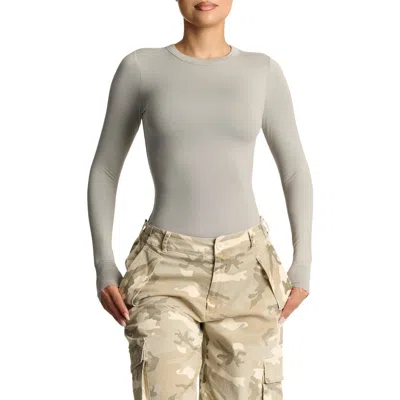 N By Naked Wardrobe Bare Crewneck Long Sleeve Bodysuit In Grey