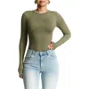 N By Naked Wardrobe Bare Crewneck Long Sleeve Bodysuit In Olive