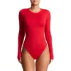 N By Naked Wardrobe Bare Crewneck Long Sleeve Bodysuit In Red