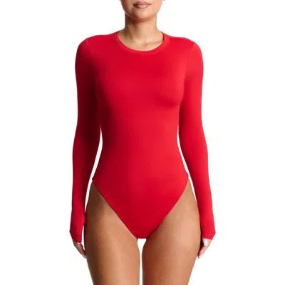 N By Naked Wardrobe Bare Crewneck Long Sleeve Bodysuit In Red