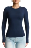 N By Naked Wardrobe Bare Crewneck Long Sleeve Top In Navy