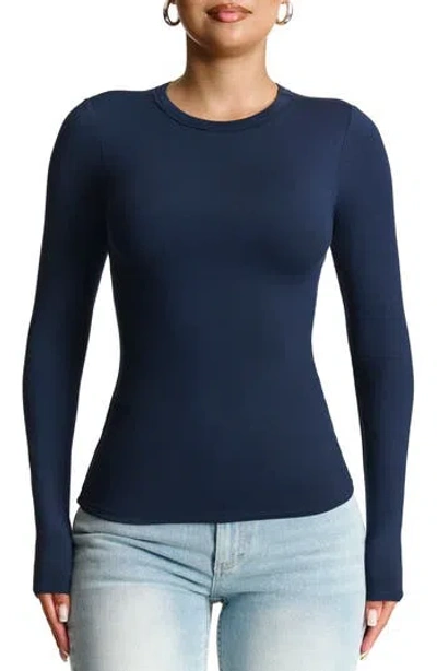 N By Naked Wardrobe Bare Crewneck Long Sleeve Top In Navy